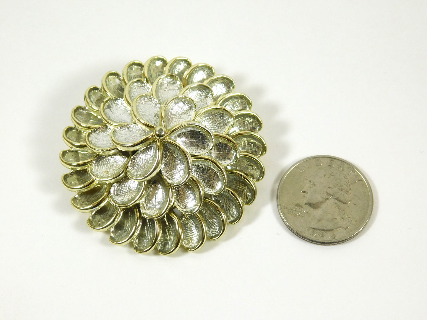 Vintage Silver and Gold Tone Round Pin Brooch