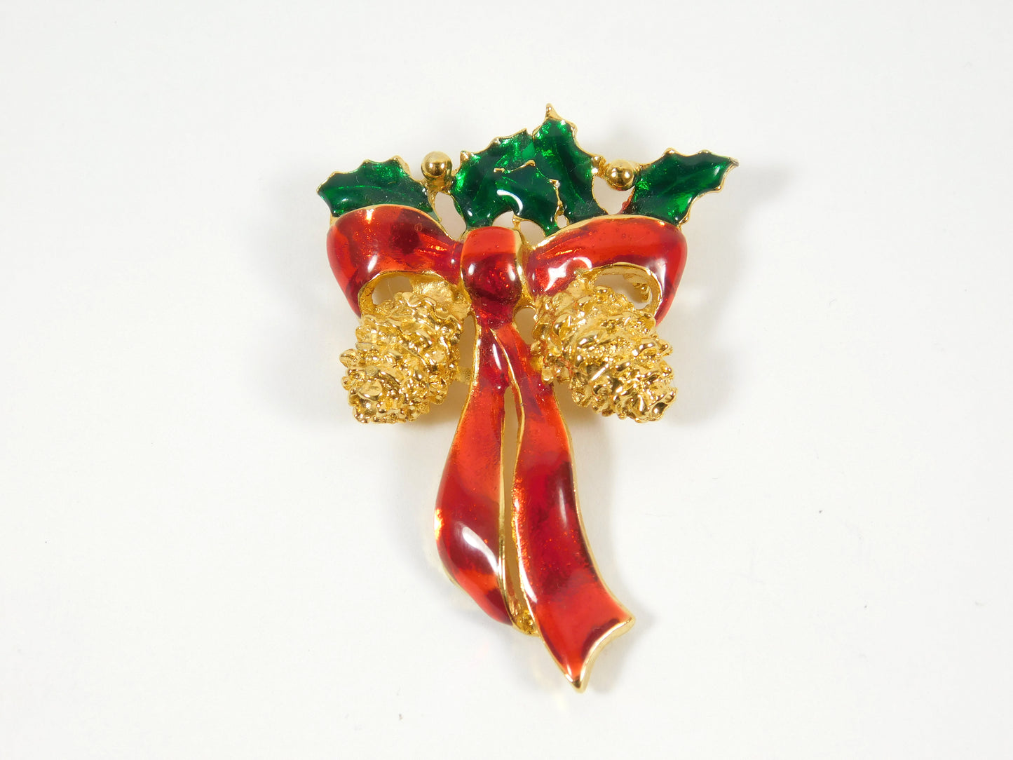 Vintage Christmas Ribbon Holiday Pinecone Pin Brooch