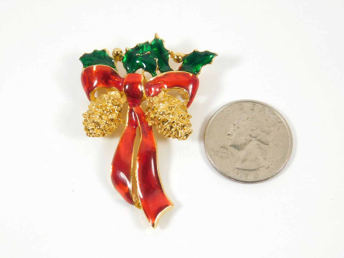 Vintage Christmas Ribbon Holiday Pinecone Pin Brooch