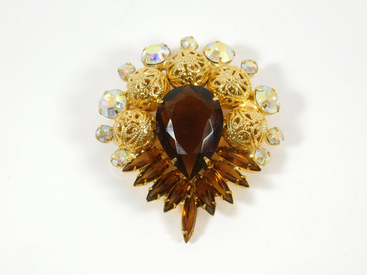 Vintage Brown Pear Pin Brooch Estate Costume Jewelry