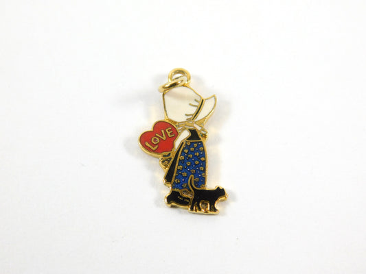 Vintage Gold Tone Holly Hobbie Love Charm Pendant