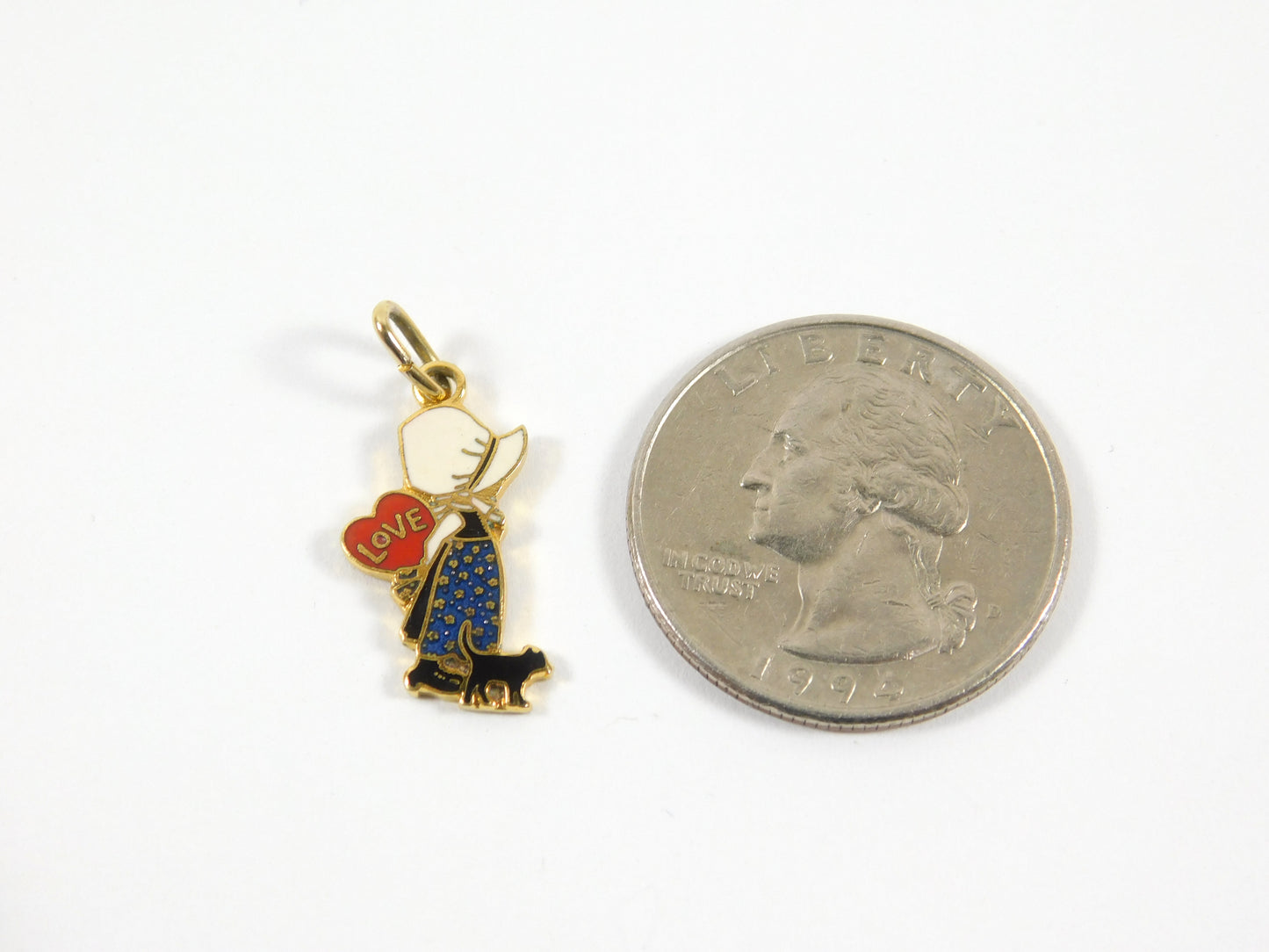 Vintage Gold Tone Holly Hobbie Love Charm Pendant