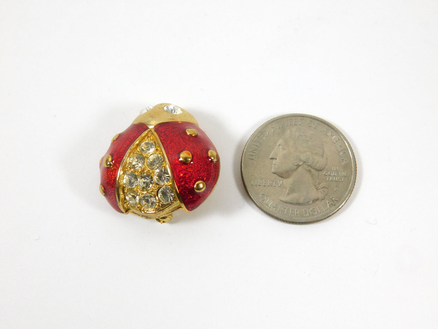 Vintage LIA Red and Gold Tone Ladybug Insect Brooch Pin