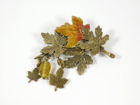 Vintage Maple Leaf and Pinecone Brooch Pin