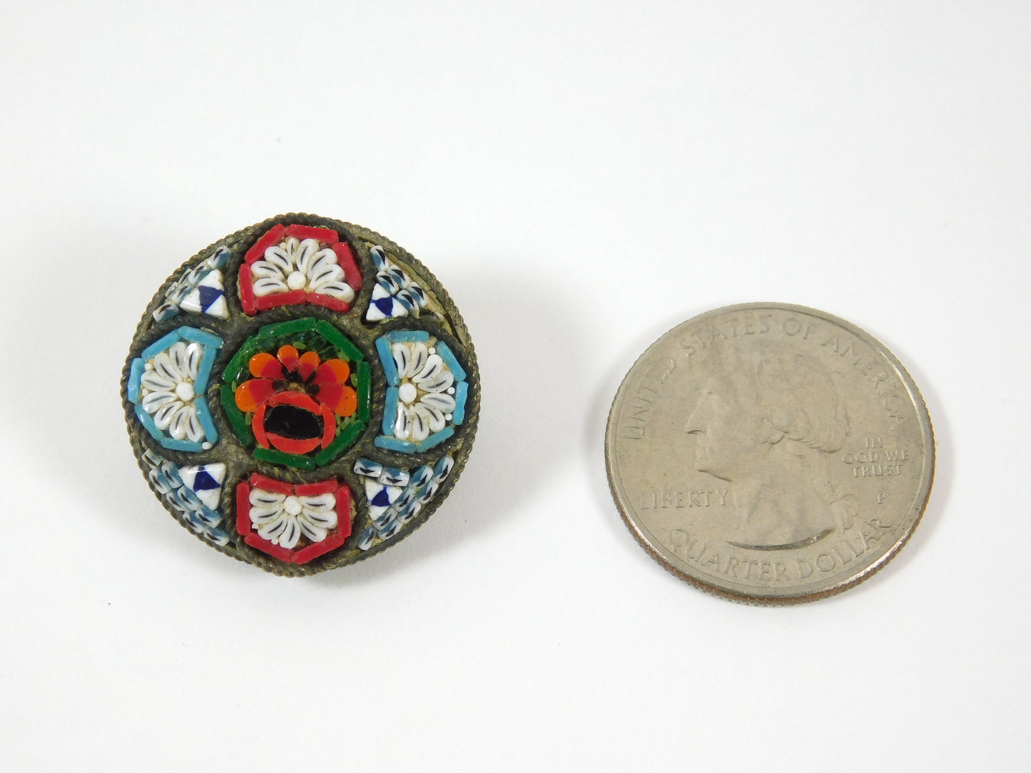 Vintage Micro Mosaic Brooch Pin Made in Italy RM