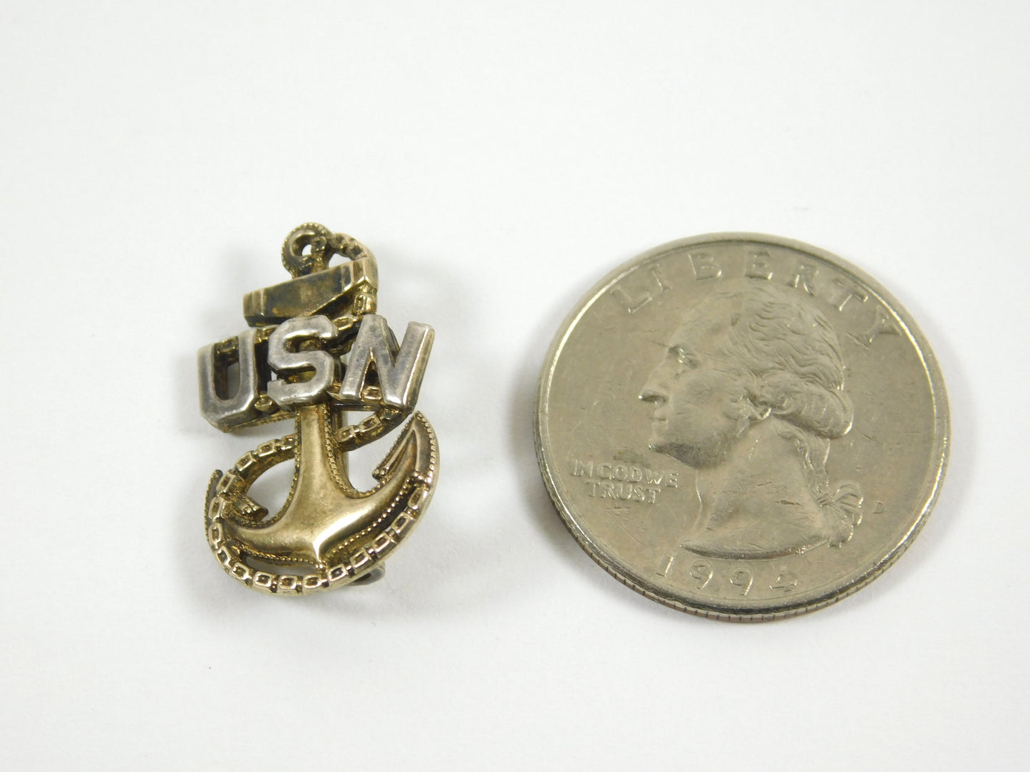 Vintage 1/20 10K Sterling Silver USN Navy Anchor Pin