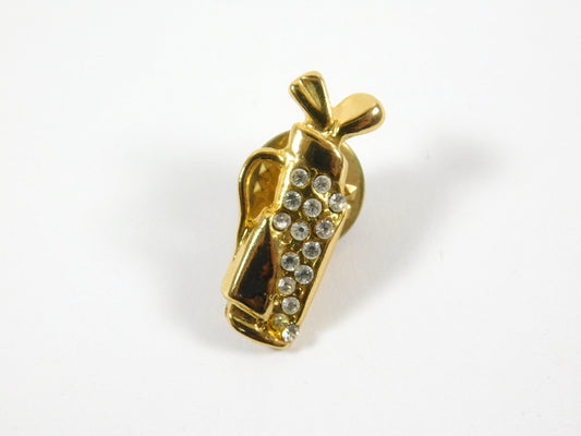 Gold Tone Golf Bag and Clubs with Rhinestones Lapel Pin