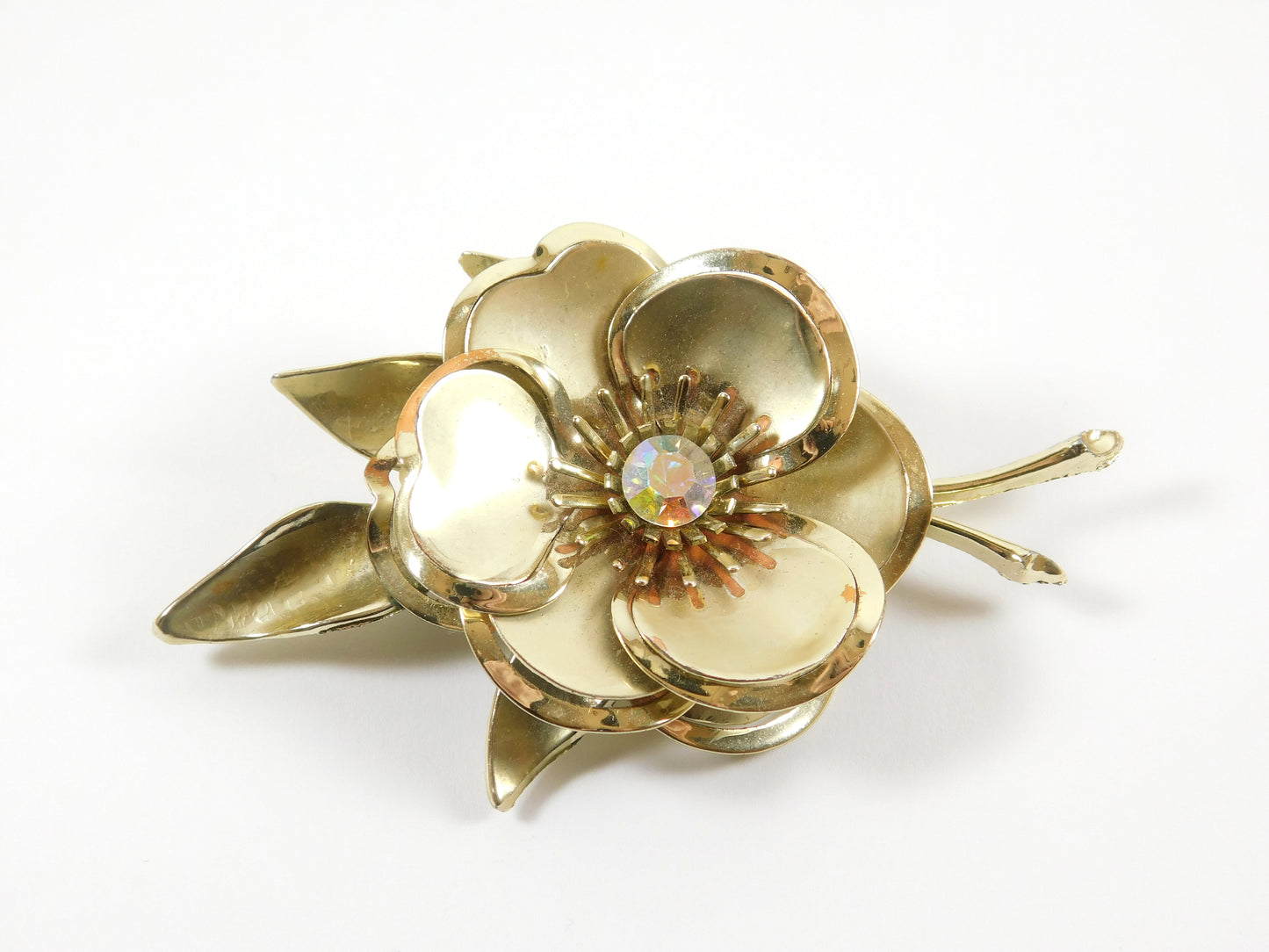 Vintage Gold Tone Flower Brooch Lapel Pin