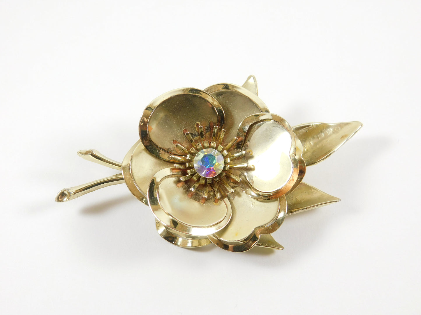 Vintage Gold Tone Flower Brooch Lapel Pin