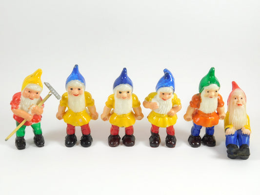 6 Vintage Plastic Garden Gnomes Figures