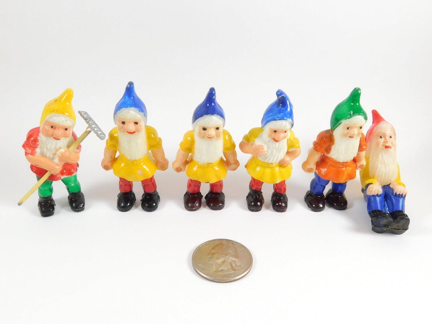 6 Vintage Plastic Garden Gnomes Figures