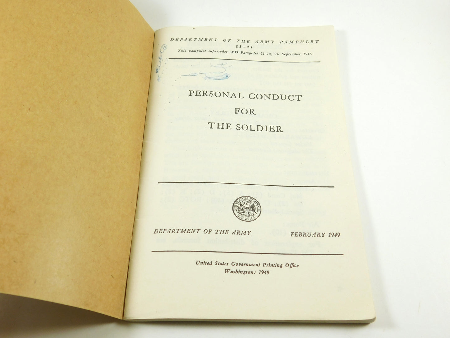 Vintage February 1949 Personal Conduct for the Soldier Department of the Army Pamphlet 21-41