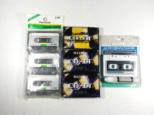 New 3 Ima and 3 Sony Blank Cassette Tapes With VeraTron Audio Head Cleaner