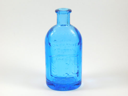 Vintage Blue Glass Frank's Safe Kidney, Liver Cure Empty Bottle