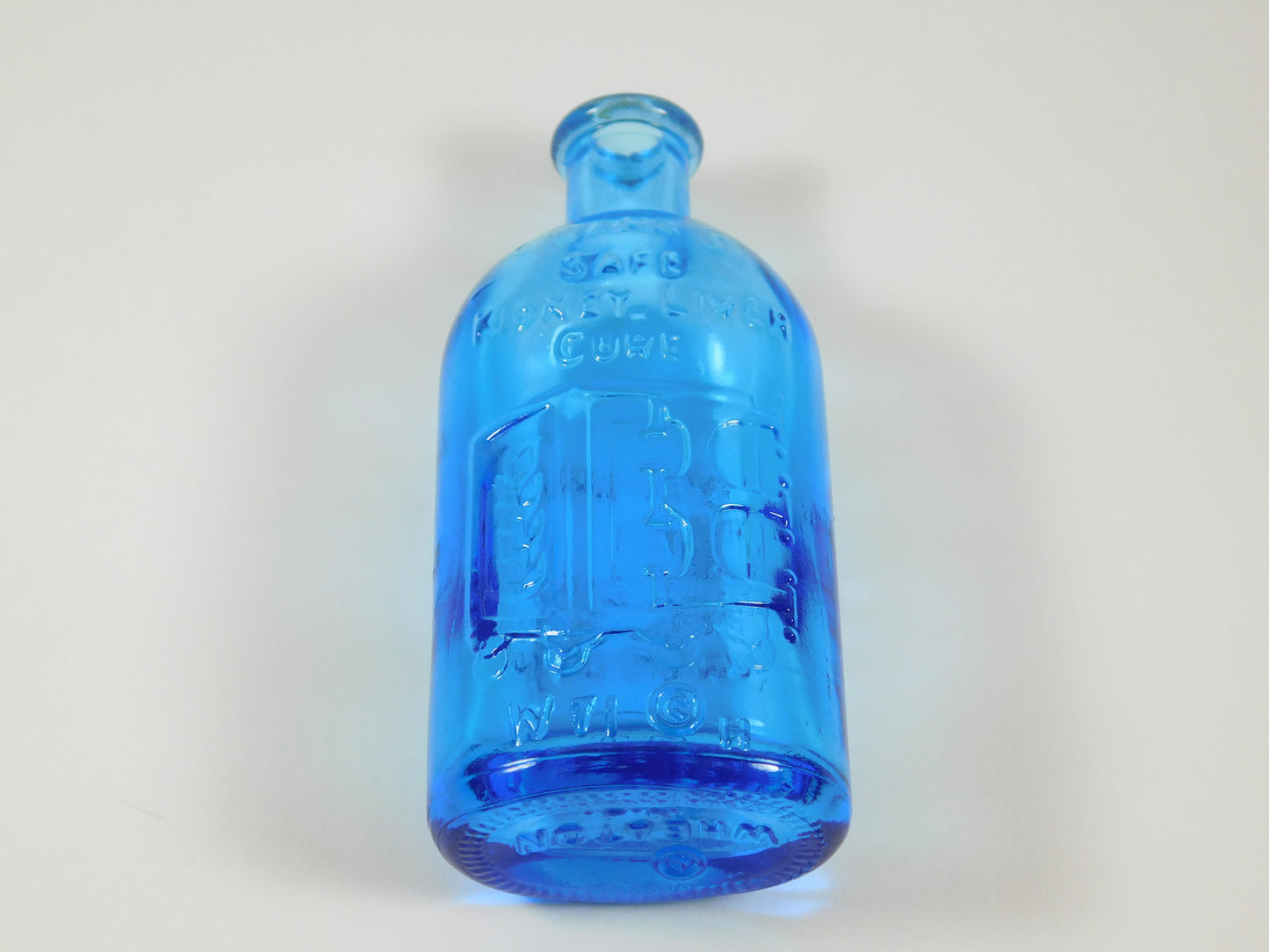 Vintage Blue Glass Frank's Safe Kidney, Liver Cure Empty Bottle