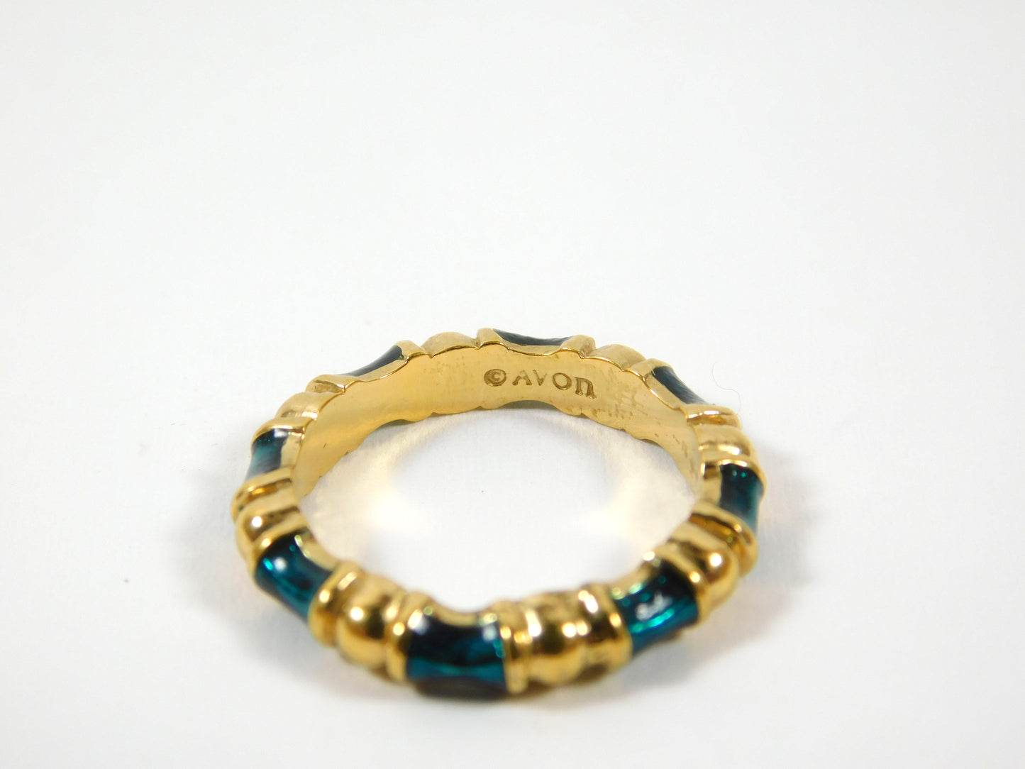 Vintage Avon Green and Gold Tone Enamel Ring Size 5.5