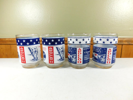 Set of 4 Vintage NASA Glasses Cups Apollo 11, 13 USA