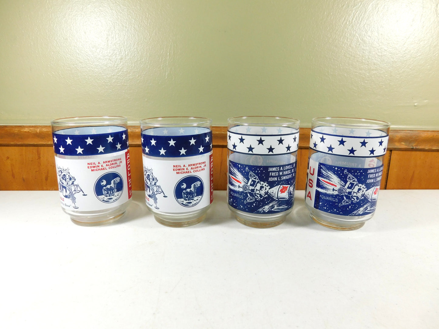 Set of 4 Vintage NASA Glasses Cups Apollo 11, 13 USA