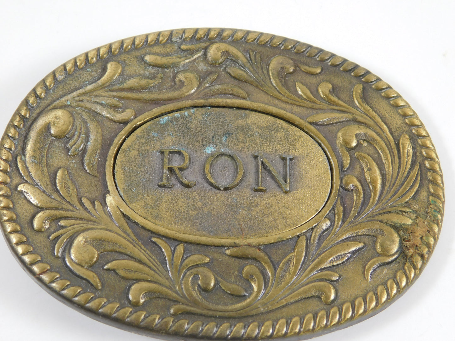 Vintage 1977 The Kinney Co "Ron" Metal Belt Buckle