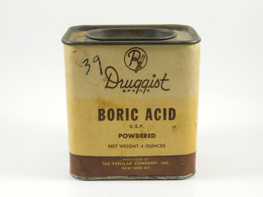 Vintage Druggist Brand Boric Acid Powdered 4 Ounces Empty Tin