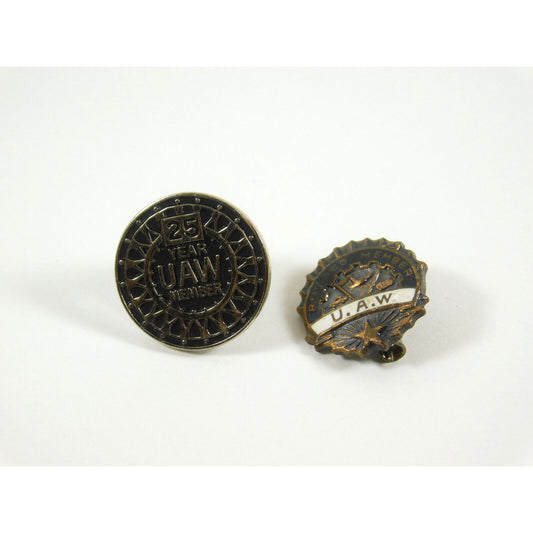 2 UAW Lapel Pins 25 Year Member